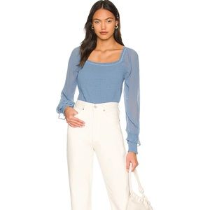 smocked top porcelain blue long sleeve